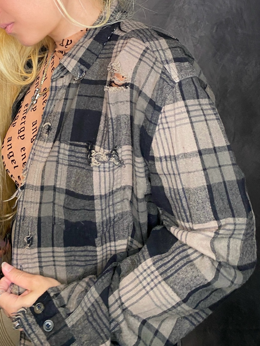 Custom Destroyed Goth Grunge Flannel - Picture 4 of 6